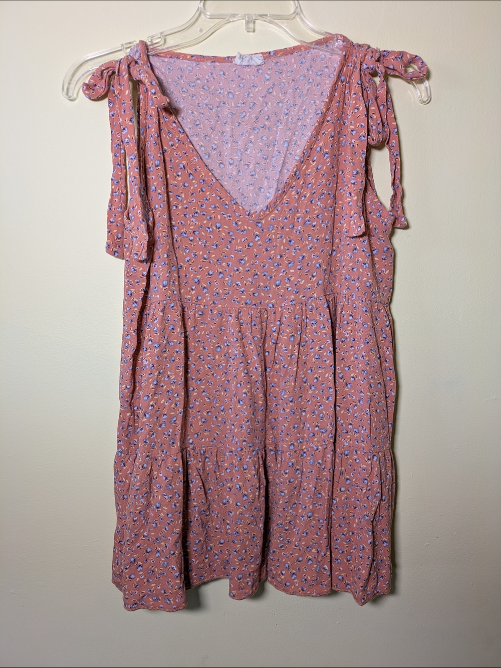 Pink Floral Tie-Shoulder V-Neck Women's Tiered Top